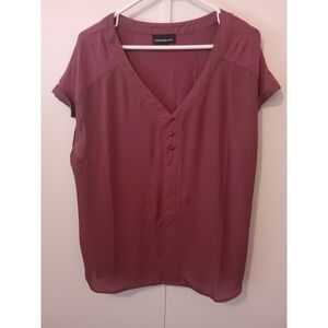 Fortune + Ivy Womens XXL Plum Burgundy V-Neck Short Sleeve Button Accent Blouse